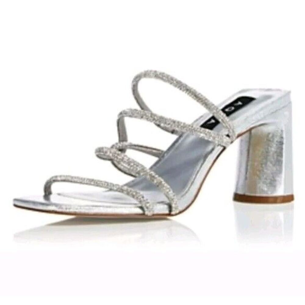Aqua Livyr Rhinestone Slide Sandals Black Block Heel Party Evening Shoes 8.5